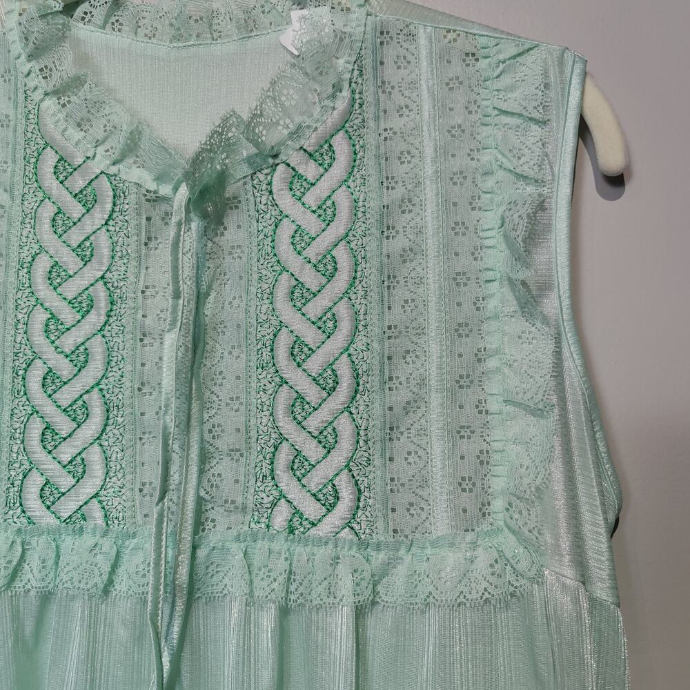 Vintage Sz M Mint Green Irish Inspired Lace Slip Dress Nightgown Maxi Celtic - Picture 2 of 5